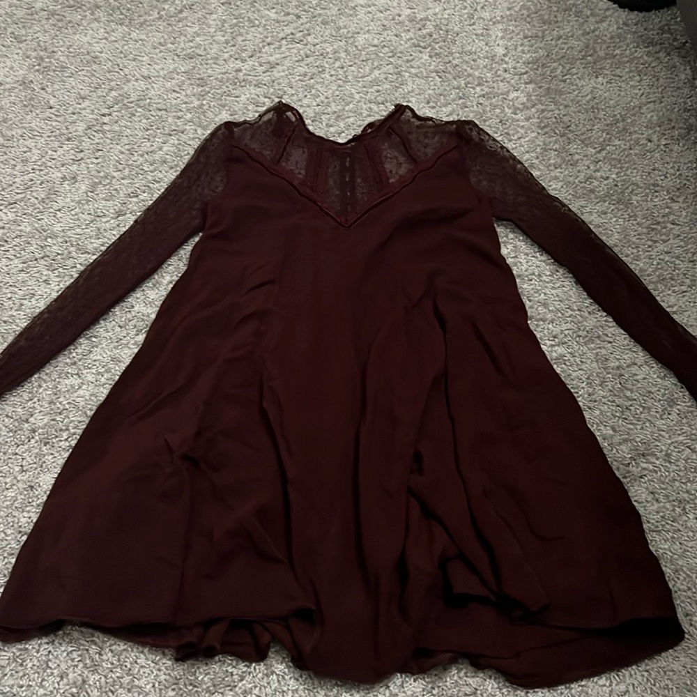 Urban Outfitters Kimchi Blue Red Lace Long Sleeve Dress